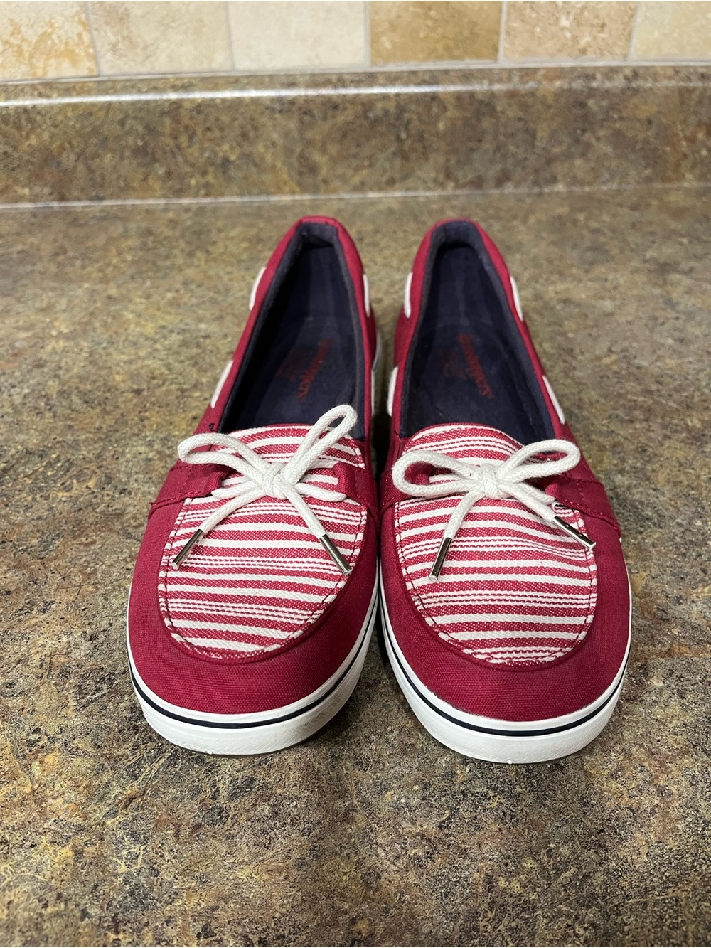 Grasshoppers Ortholite Canvas Boat Shoes Loafers Red White Stripe Women's 9M